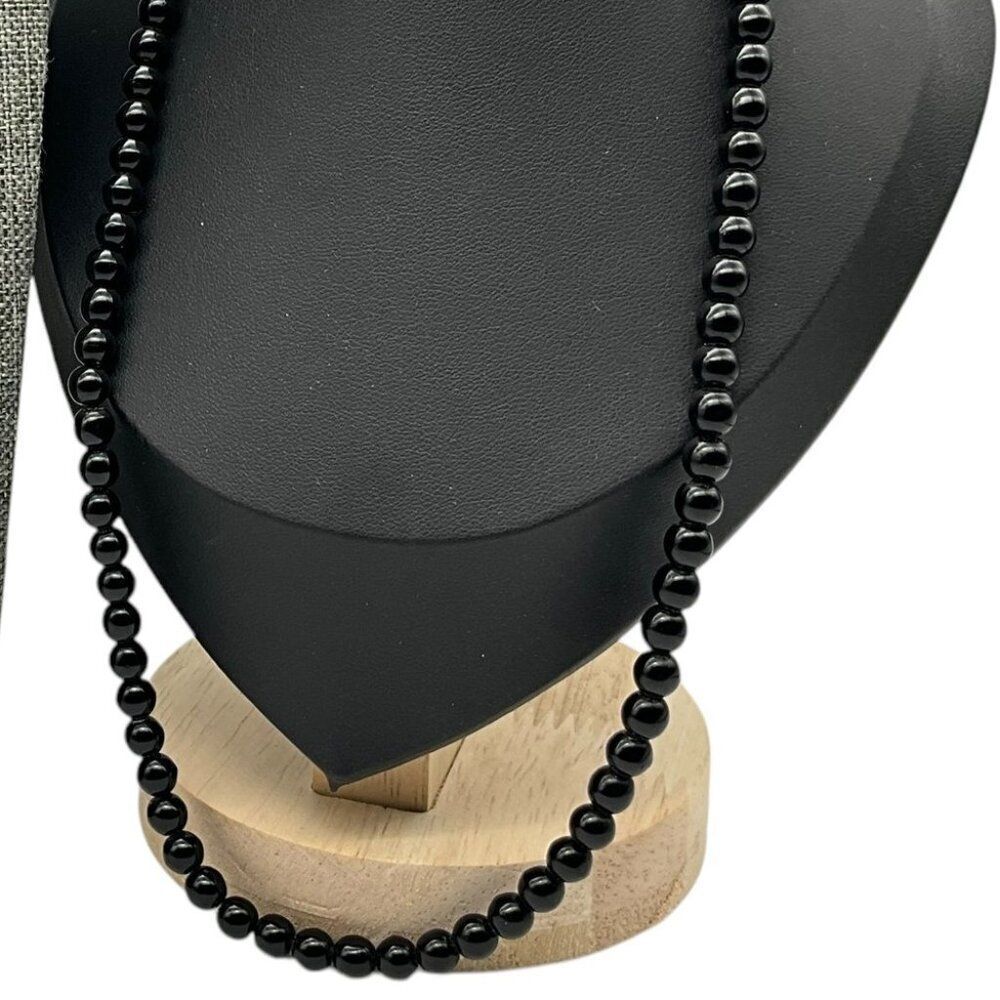 Vintage Strand of Jet Black Stone Beads 17.5in
